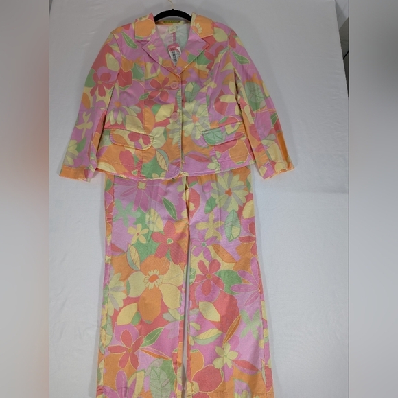Sigrid Olsen Pants - NWT Sigrid Olsen Pink, Orange, Green Floral Cotton Pants Suit Petite Size 4-